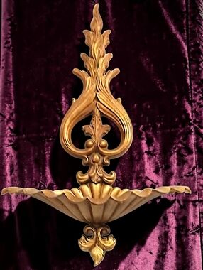 Vintage Gold Metal Wall Pocket Planter Ornate Hollywood Regency Baroque Rococo